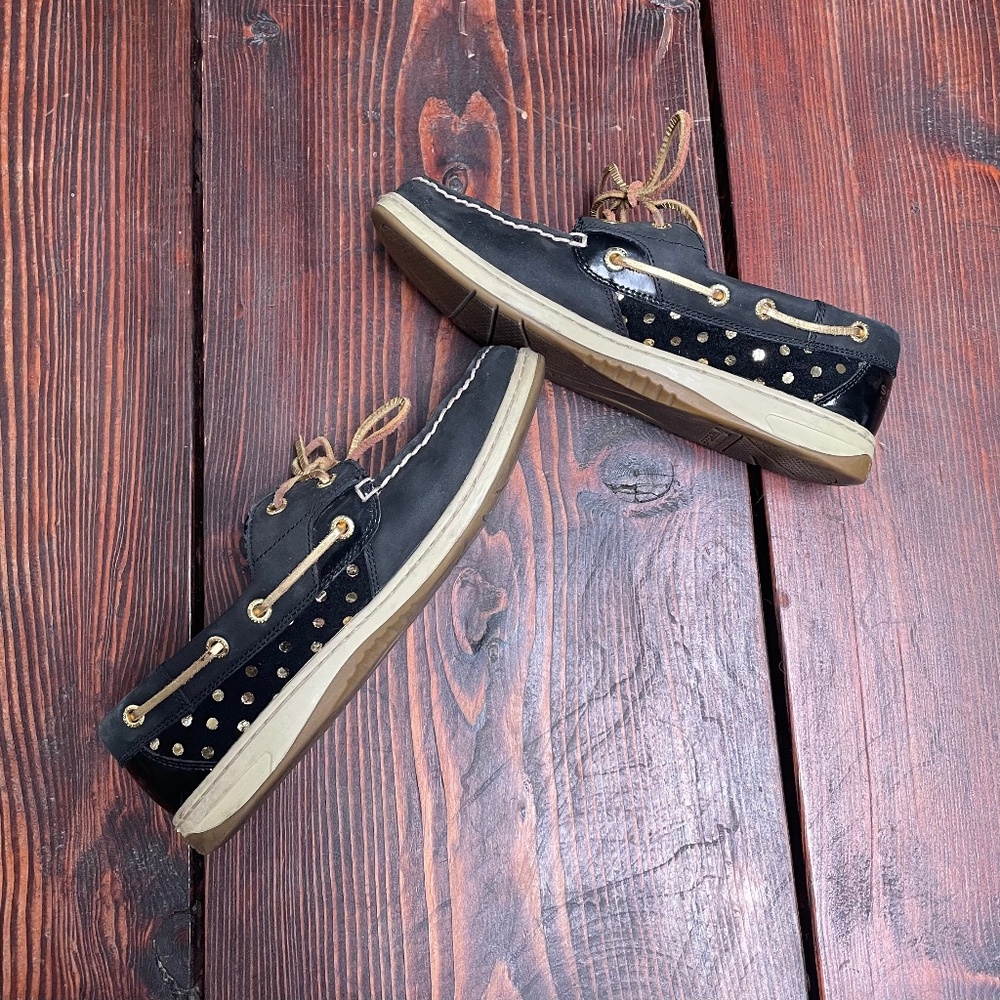 Sperry | Top-Sider | Loafer | Navy with Gold Polka Dots | 8.5